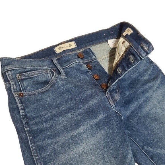 Madewell 10" High Rise Skinny Button Fly Raw Hem Blue Denim Jeans 26P - Picture 3 of 10